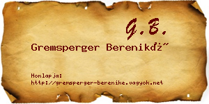 Gremsperger Bereniké névjegykártya
